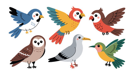 Obraz premium Colorful Aviary: A diverse gathering of lively birds, each with distinct features and hues, congregates, painting a vibrant and cheerful avian portrait.