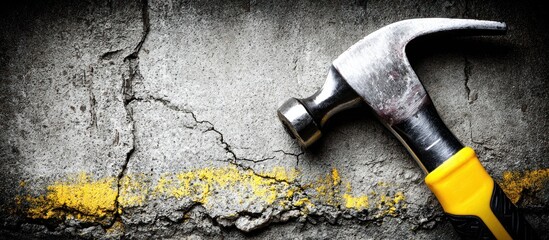 Hammer and Cracked Concrete Wall.