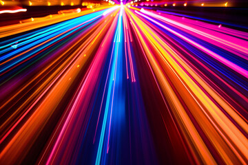 Colorful Moving Lights shooting in linear paths with high speed neon trails creating intense motion and digital energy burst