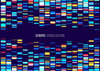 Genomic data visualization. Abstract DNA sequencing and genome mapping graphics. Scientific concept for medical research, biotechnology, and genetic testing. Vector illustration.