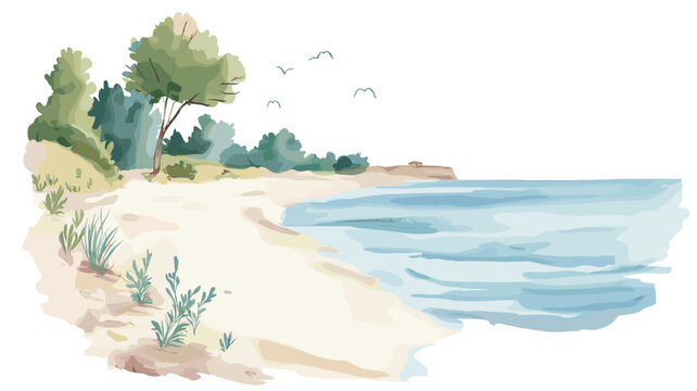 Parnu Beach. Parnu Beach watercolor vector illustration