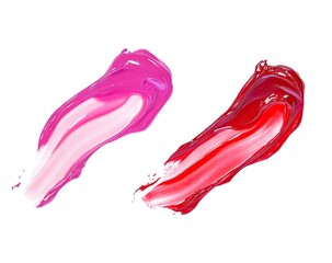Lipstick smears in pink and red with creamy consistency and highlighted texture