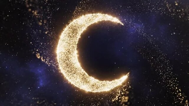 Golden particles swirling in cosmic blue space creating mesmerizing celestial patterns