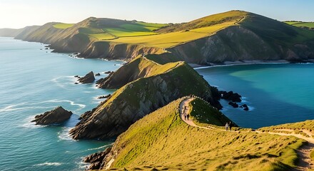 Scenic coastal landscape with rugged cliffs.
