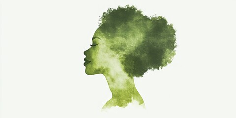 A watercolor silhouette of broccoli, filled with green watercolor splashes, creating a playful and artistic visual effect