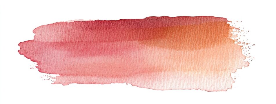 An abstract watercolor brushstroke in shades of pink and orange, creating a smooth gradient effect on a white background