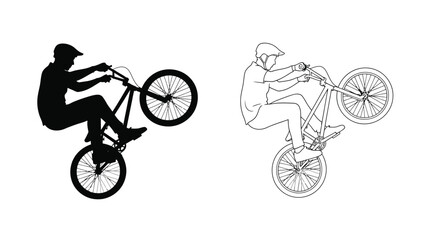 Obraz premium silhouette and line art of bmx riders performing tricks