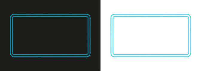 Bright Blue Glowing Neon Rounded Rectangle Frame with Luminous Light Effect on Transparent PNG Background