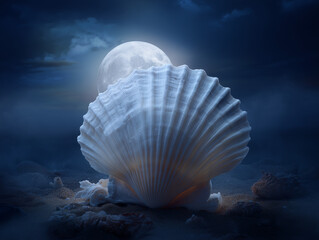 Full moon shaped from a glowing white seashell