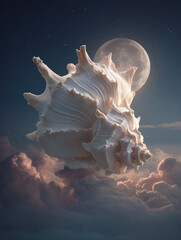Full moon shaped from a glowing white seashell