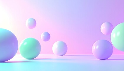 Pastel spheres floating in serene space