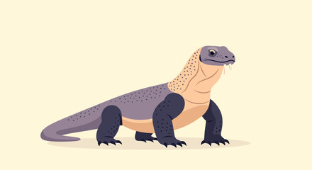 Obraz premium Komodo Dragon Vector Illustration Calm Reptile On Beige Background