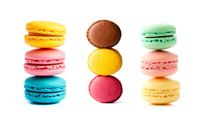 Macaron cookies isolated on white background.