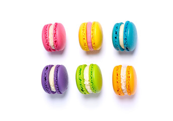 Macaron cookies isolated on white background.