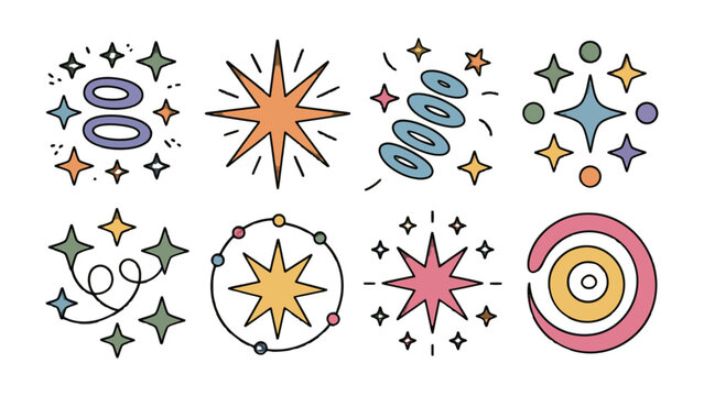 Sparkling Icons of the Cosmos: An array of radiant celestial bodies, meticulously illustrated and ready to infuse your project with cosmic charm.