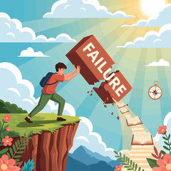 Fototapeta premium Man Overcoming Failure and Stepping Towards Success