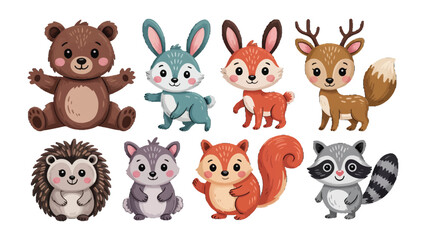 Fototapeta premium Enchanting Forest Friends: A collection of adorable and friendly cartoon animals, each with unique features and charm, ready to bring joy.