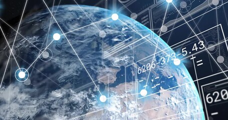 Animation of data processing and network of connections over globe - Powered by Adobe