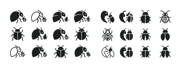 Collection of diverse insect icons in various styles and silhouettes