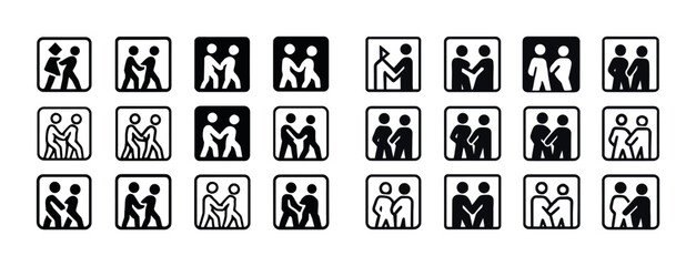 Fototapeta premium Diverse couple pictograms in various poses and interactions