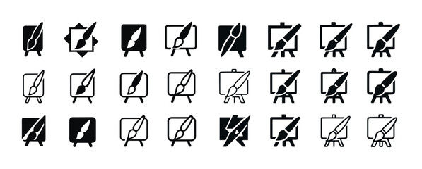 Set of art painting icons with brush and easel designs
