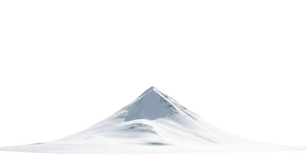 Snow covered mountain peak with textured slopes and shadows isolated on a transparent background winter