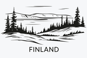 Obraz premium Finland landscape sketch illustration vector