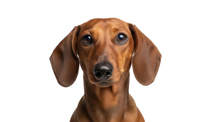 Adorable brown dachshund dog portrait isolated PNG, cute puppy with floppy ears on transparent background for pet-related designs