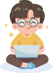 Cute Boy Using Laptop with Ideas