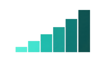 Teal bar graph PNG isolated on transparent background, ascending data visualization for business reports and presentations