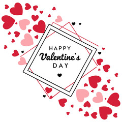 A beautiful happy valentine's day greeting card design with flying hearts and elegant frame