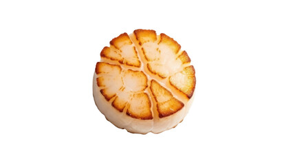 Perfectly seared scallop isolated PNG on transparent background, delicious seafood delicacy with grill marks for gourmet cooking