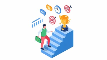 階段を登る人への目標と成功を明るい色で示す