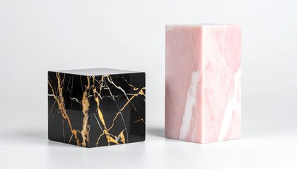 Black and pink marble blocks side by side on white.