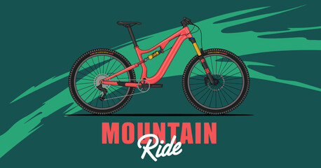 A bold illustration showcases a mountain bike, emphasizing adventure and the thrill of cycling, perfect for outdoor enthusiasts and sport lovers seeking a graphic touch. © Zihang