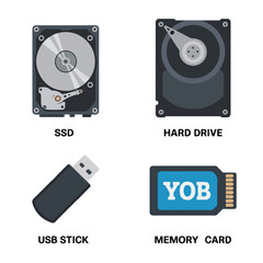 A collection of computer storage devices and data transfer icons
