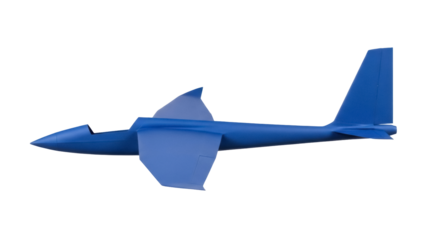 Futuristic blue airplane PNG isolated on transparent background, concept aircraft for aerospace design and technology projects