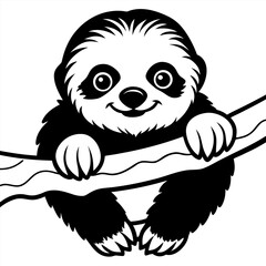 Fototapeta premium A cute cartoon sloth hanging from a branch with a smile