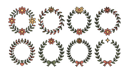 Obraz premium Floral Wreath Collection: A diverse collection of delicately crafted floral wreaths, each one radiating unique beauty with carefully arranged petals and leaves. 
