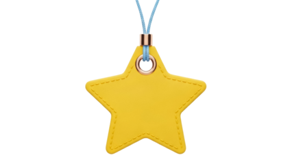 Yellow star shaped tag PNG isolated on transparent background, cute label for decoration and gift wrapping