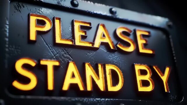 Please Stand By sign with illuminated text.