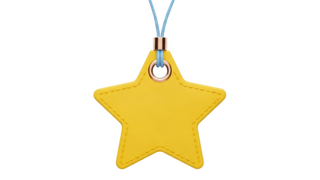Yellow star shaped tag PNG isolated on transparent background, cute label for decoration and gift wrapping - Powered by Adobe