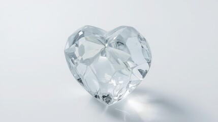 Fototapeta premium Delicate transparent ice heart crystal on white background with soft shadow symbolizing love and fragility