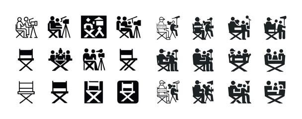 Collection of film and director icons - chairs, cameras, teams, and actors