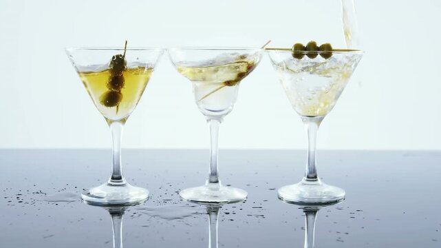 Video of glasses of martini on white background