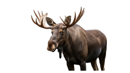 Majestic brown moose with large antlers isolated PNG on transparent background, wild animal wildlife concept for design and educational use
