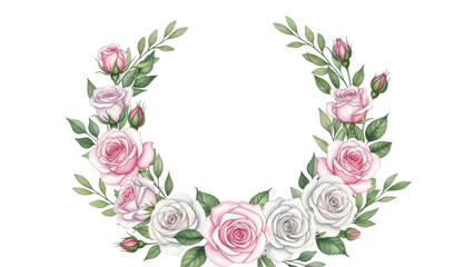 Set of rose flower watercolor frame wreath design pink and white bouquet flower design vector.