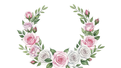 Set of rose flower watercolor frame wreath design pink and white bouquet flower design vector.