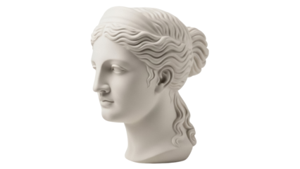 Female bust sculpture PNG isolated on transparent background, classical art statue for design projects and creative compositions