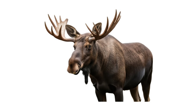 Majestic brown moose with large antlers isolated PNG on transparent background, wild animal wildlife concept for design and educational use